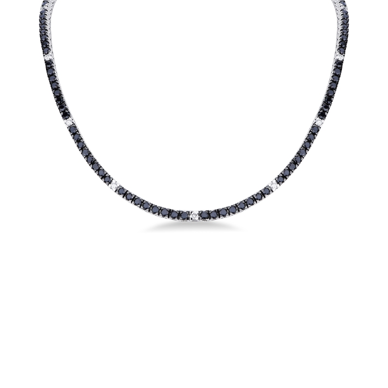 Black and white diamond tennis necklace in 18kt white gold 