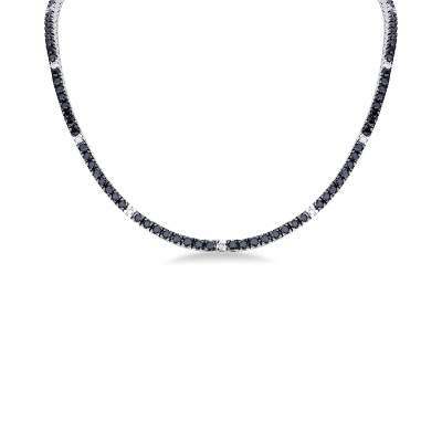 Black and white diamond tennis necklace in 18kt white gold 
