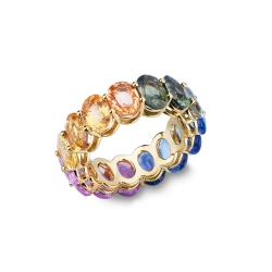 Design eternity ring in yellow gold 18k with rainbow sapphires