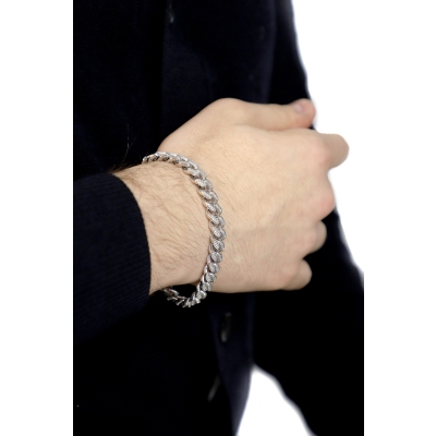 Cubanlink bracelet in white gold 650 with diamonds, 9 mm