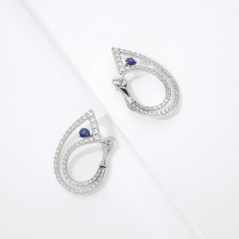 18k white gold earrings with blue sapphires and diamonds