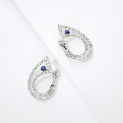 18k white gold earrings with blue sapphires and diamonds