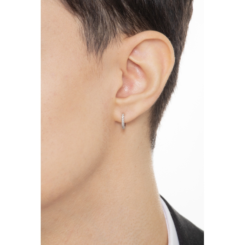 White gold 18k single diamond hoop earrings