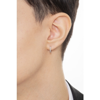White gold 18k single diamond hoop earrings