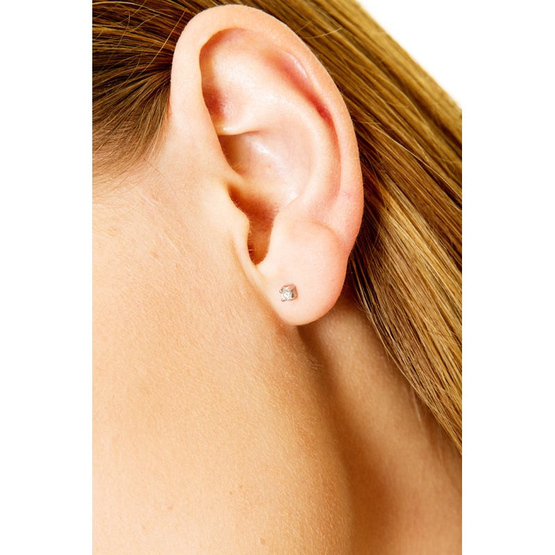 Single four prong diamond stud earring