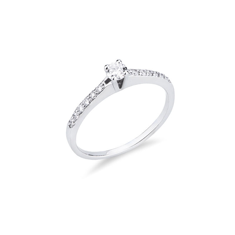 Solitaire type ring white gold 18k with diamonds round cut
