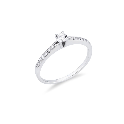 Solitaire type ring white gold 18k with diamonds round cut