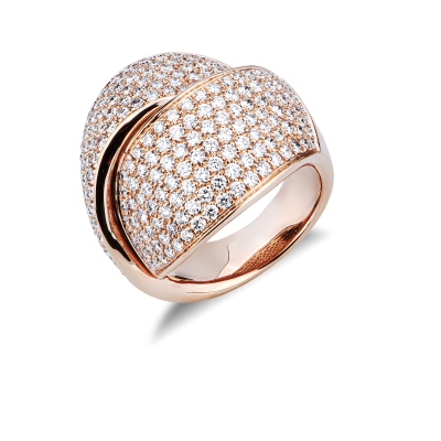750 rose gold crossed band ring with diamonds