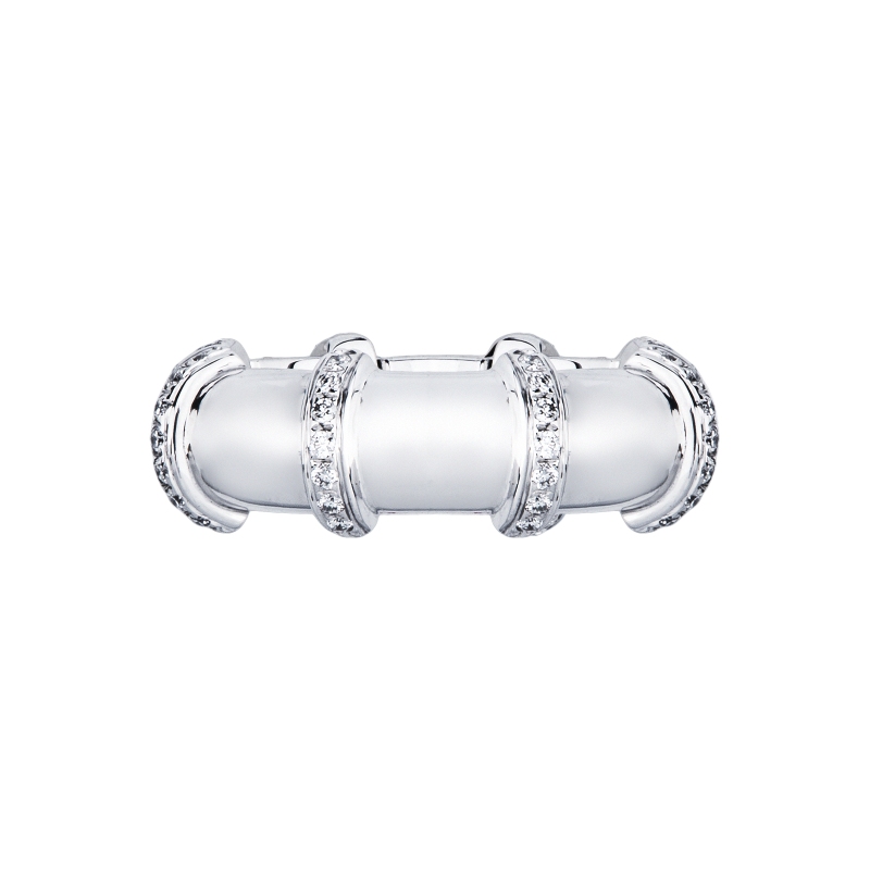 Elastic ring in white gold 18k with pavè diamonds
