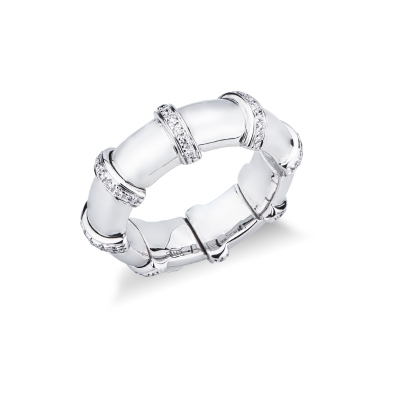 Elastic ring in white gold 18k with pavè diamonds