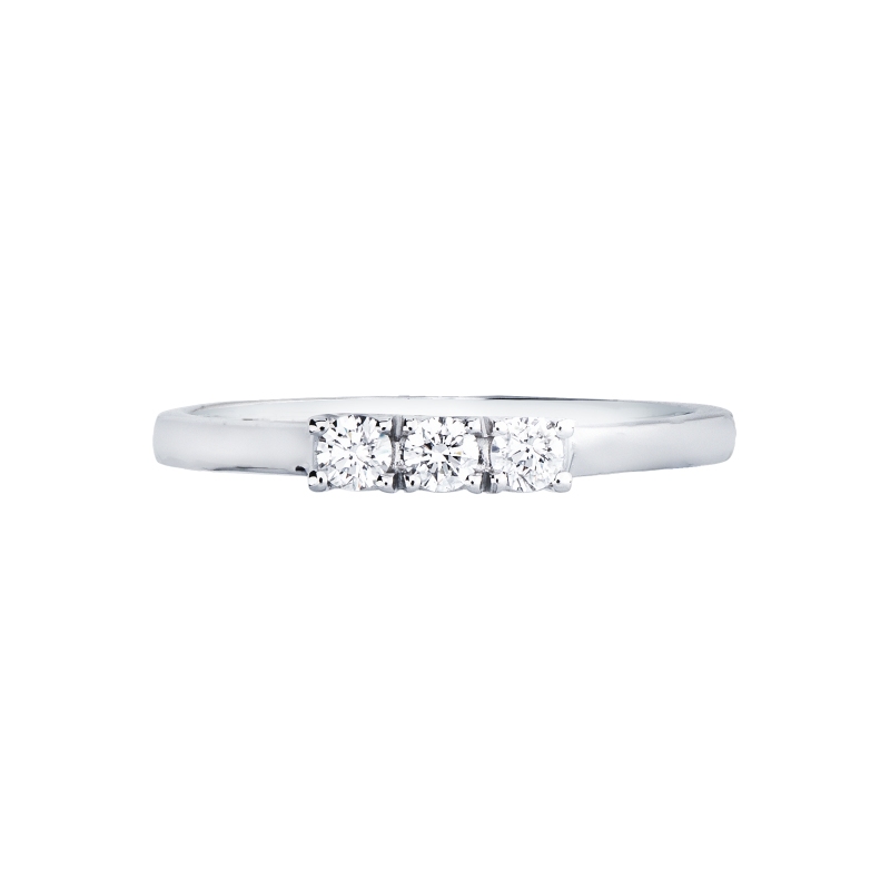 Linear trilogy ring crafted in 18k white gold set with three diamonds,  0.15 ct