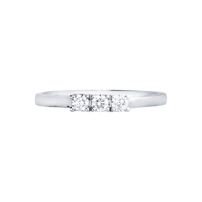 Linear trilogy ring crafted in 18k white gold set with three diamonds,  0.15 ct