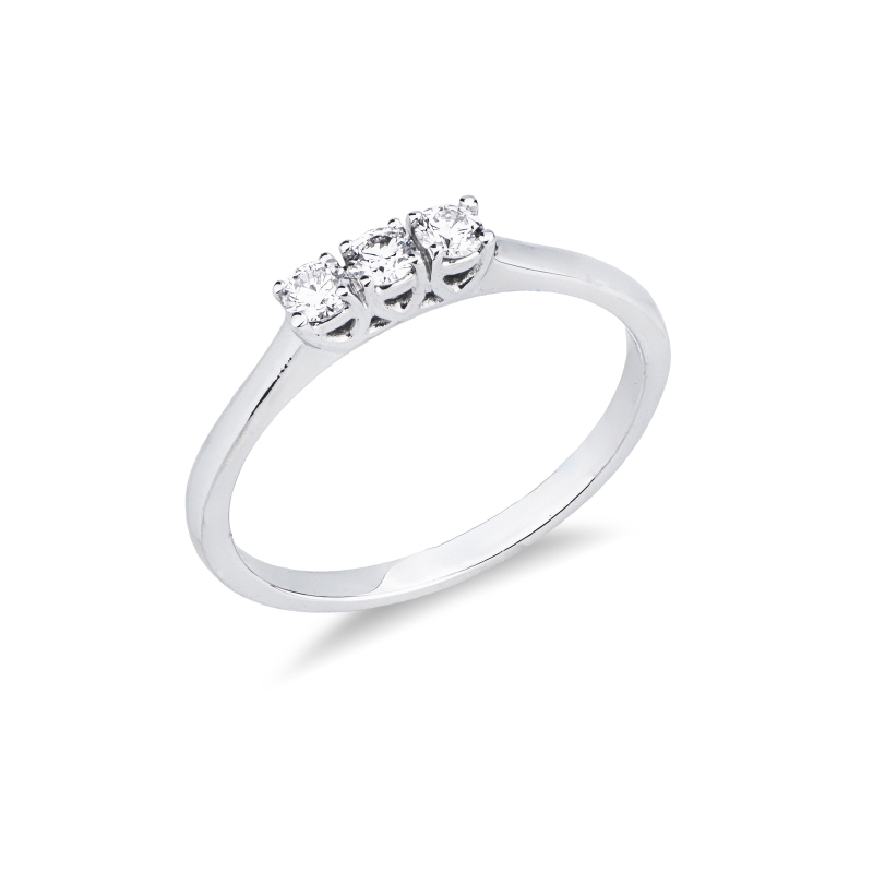 750 white gold trilogy ring with three diamonds, 0.21 ct
