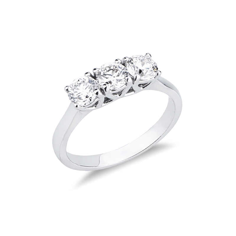 Trilogy ring in white gold 750 with diamonds, 1.20 ct