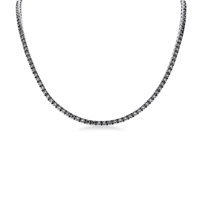 18k white gold linear pyramid tennis necklace with black diamonds