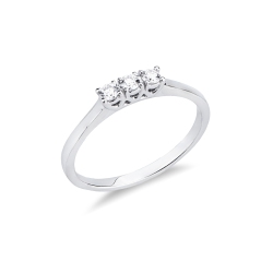 Linear trilogy ring crafted in 18k white gold set with three diamonds,  0.15 ct