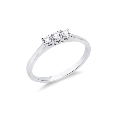 Linear trilogy ring crafted in 18k white gold set with three diamonds,  0.15 ct