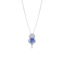 Necklace in white gold 18k with tanzanite oval cut and diamonds