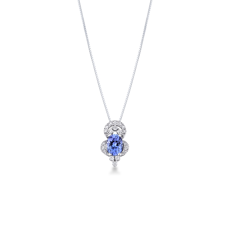 Necklace in white gold 18k with tanzanite oval cut and diamonds