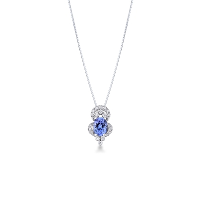 Necklace in white gold 18k with tanzanite oval cut and diamonds