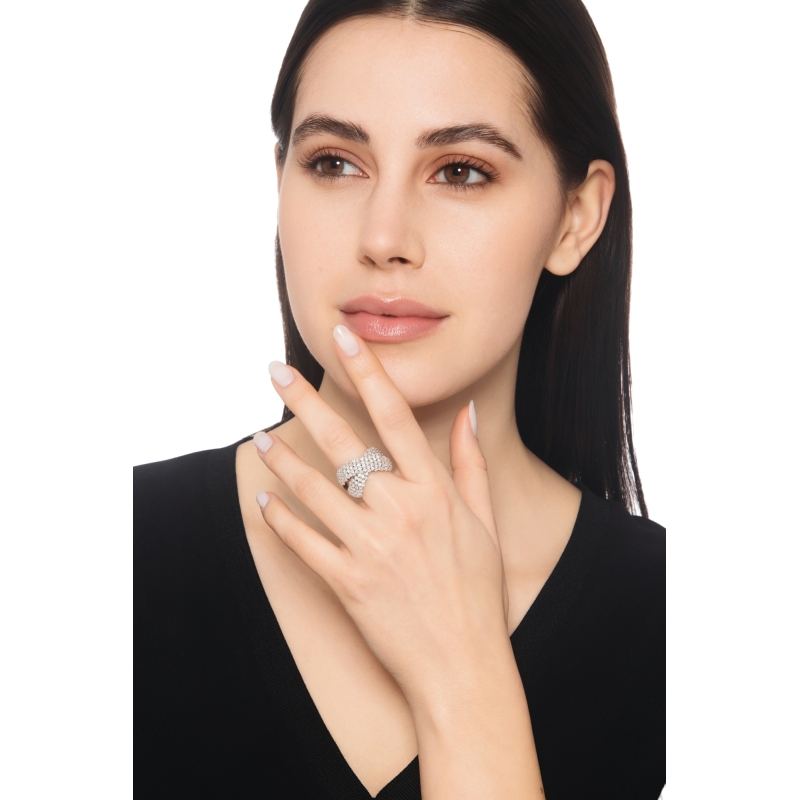 Band ring in white gold 750 with diamonds