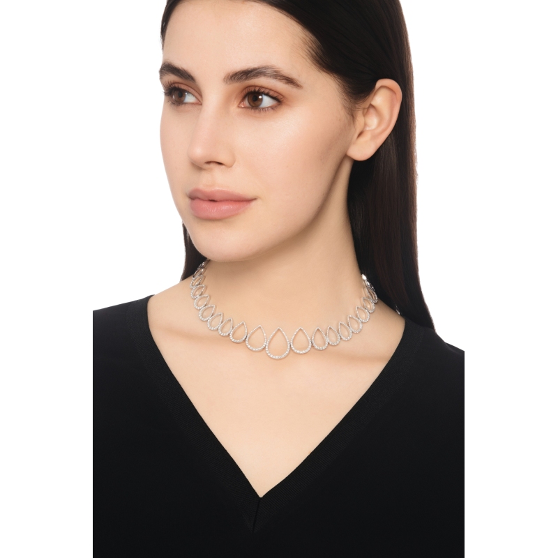 18k White gold designer necklace with diamond drops