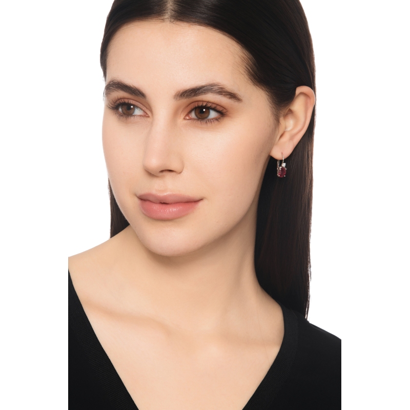 White gold 18k earrings with diamonds and rubies oval cut 