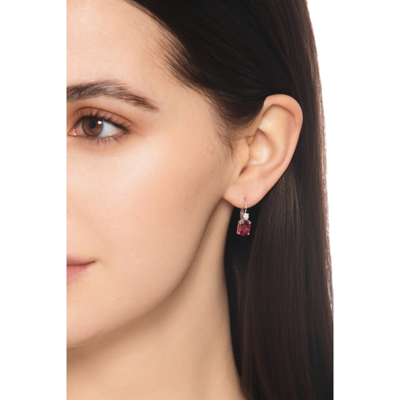 White gold 18k earrings with diamonds and rubies oval cut 
