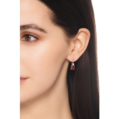 White gold 18k earrings with diamonds and rubies oval cut 