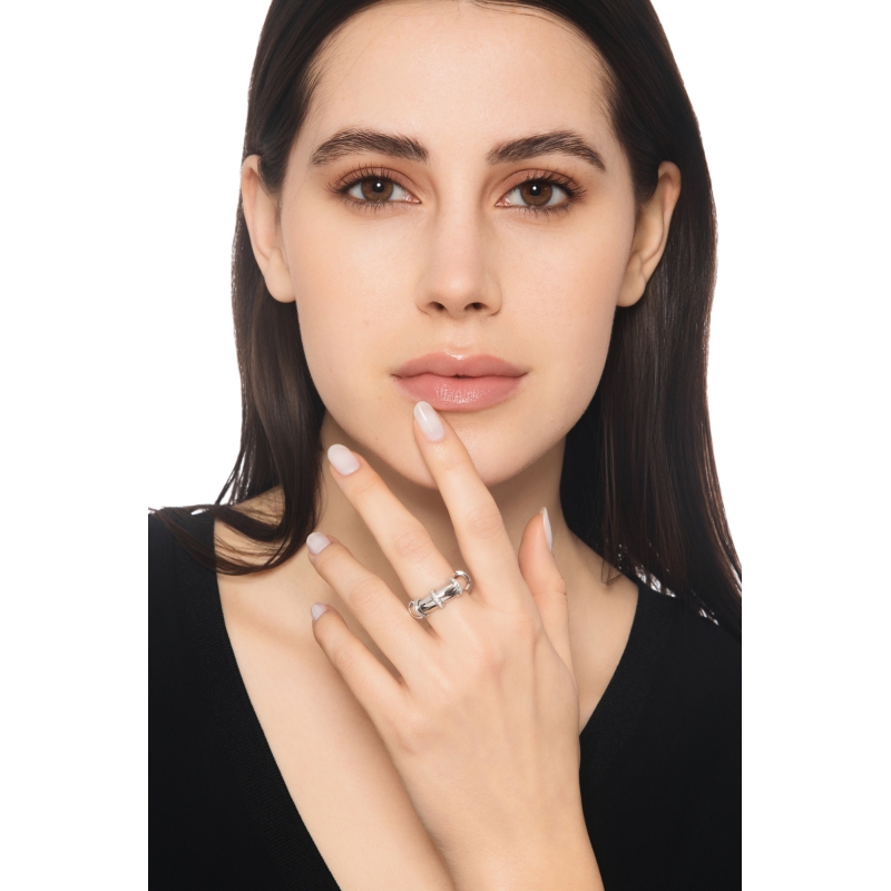 Elastic ring in white gold 18k with pavè diamonds