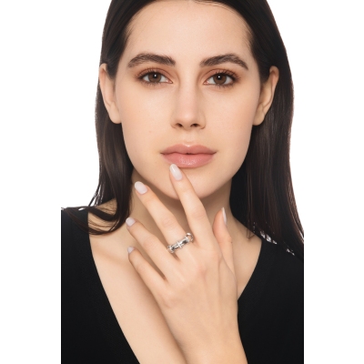 Elastic ring in white gold 18k with pavè diamonds