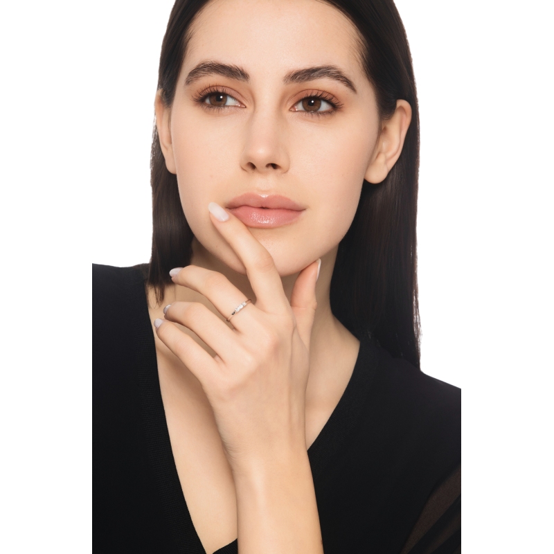 Linear trilogy ring crafted in 18k white gold set with three diamonds,  0.15 ct