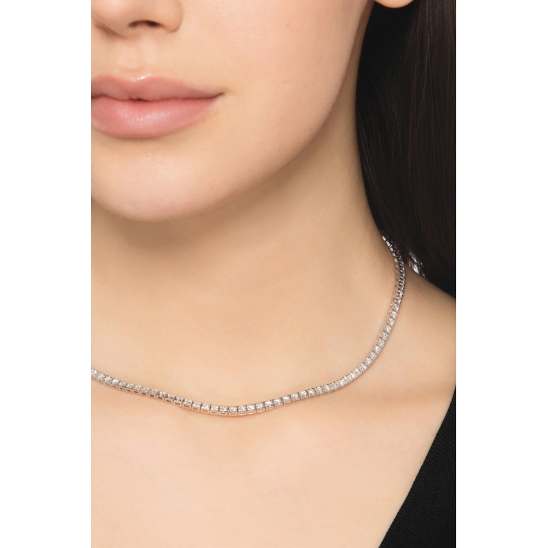 Tennis pyramid linear necklace in white gold 18k with diamonds