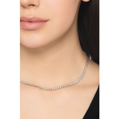 Tennis pyramid linear necklace in white gold 18k with diamonds