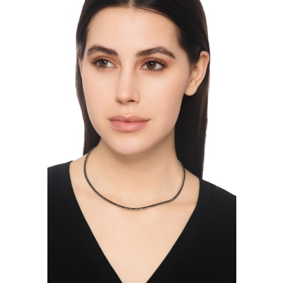 18k white gold linear pyramid tennis necklace with black diamonds