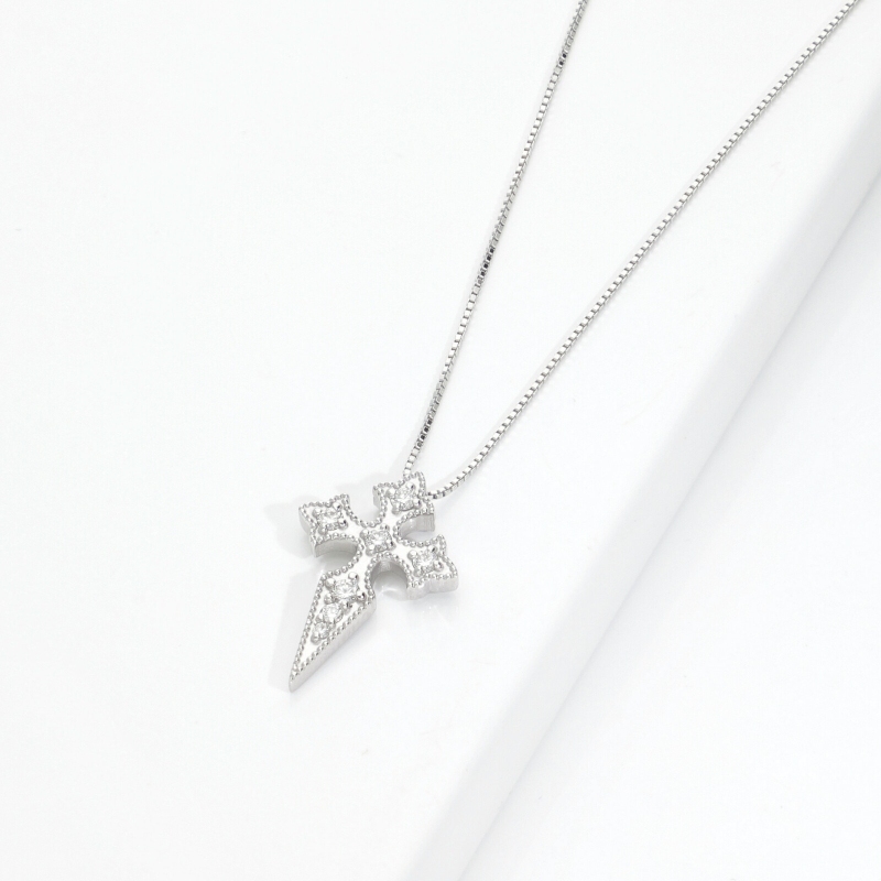 18k white gold necklace with diamonds cross pendant