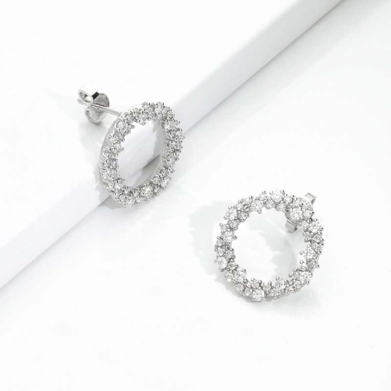 18k white gold hoop design diamond earrings