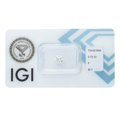 IGI Certified Diamond   CT 0,72  F  SI 1