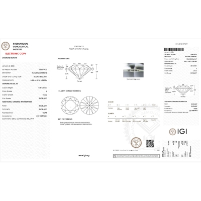 IGI Certified Diamond   CT 1,00  F  VVS 2