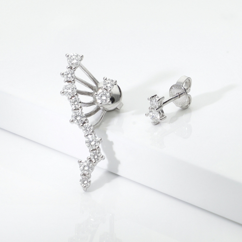 Asymmetrical designer earrings in 18k white gold with diamonds