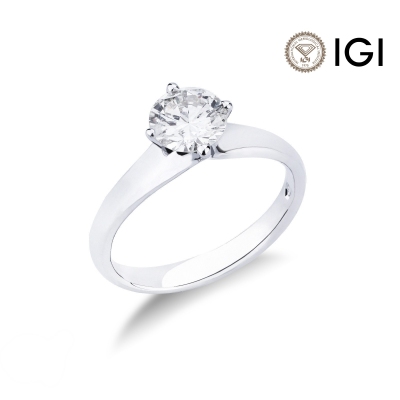 1 Carat Solitaire Diamond Ring in 18kt White Gold with Rhombus Griffe Setting