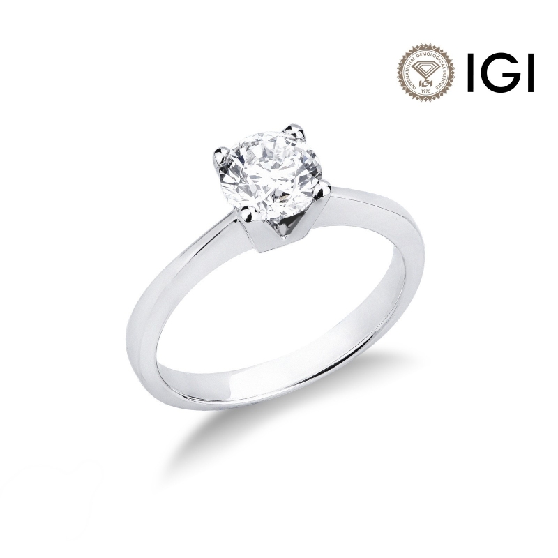 4 claw solitaire ring white gold 18k, 1.00 ct