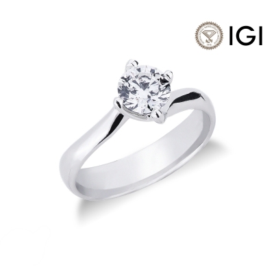 4 claw solitaire diamond ring 0,90 ct white gold 18k