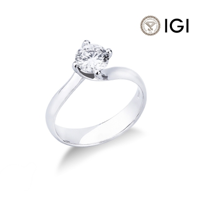 4 claw solitaire ring white gold 18k with diamond, 1.00 ct