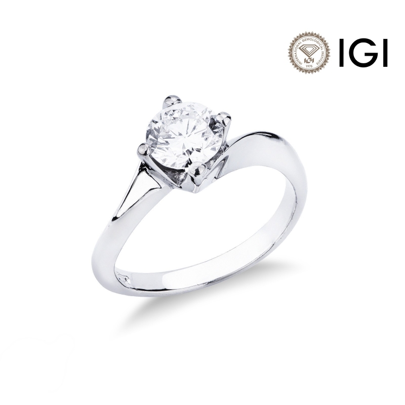 White gold 18k solitaire diamond ring Valentino model, 1.00 ct