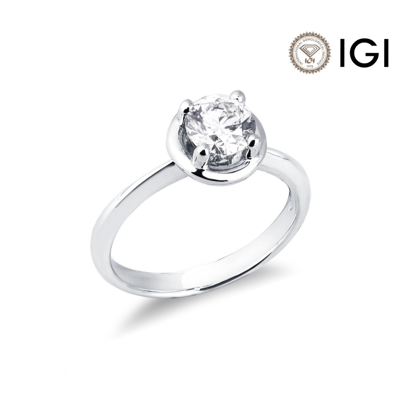 Solitaire ring in white gold 18k with diamond 0.90 ct