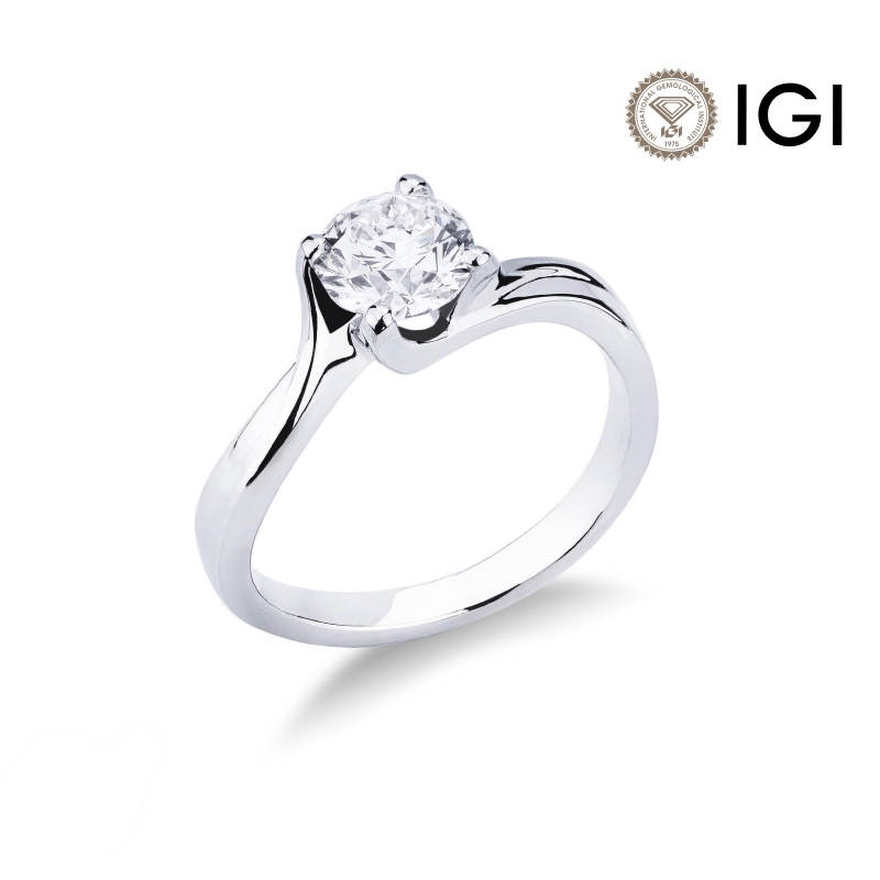 4 claw solitaire diamond ring 0,90 ct in white gold 18k