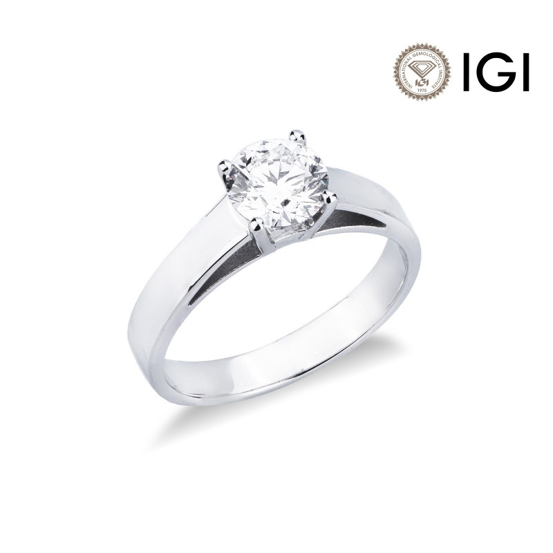 18k white gold solitaire ring with IGI diamond, 1.00 ct