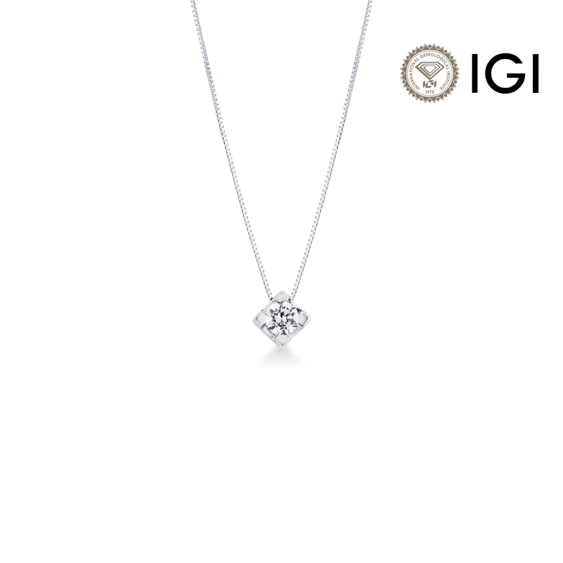 Solitaire necklace in white gold 18k with diamond 1.00 ct