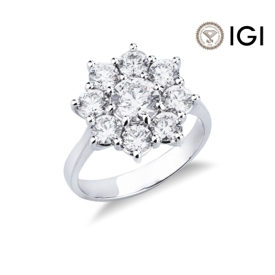 Flower diamond ring in white gold 18k with diamonds